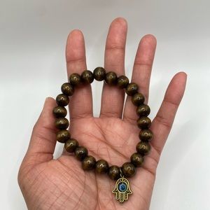 Gender-Neutral Hamsa Hand Charm Bead Stretch Bracelet
